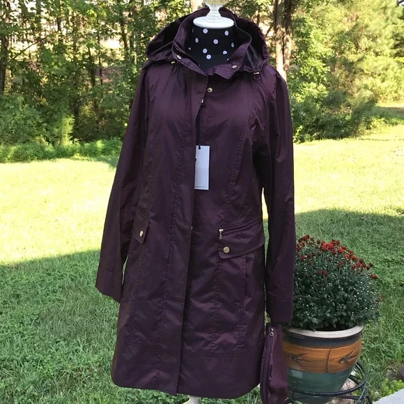 Cole Haan Back Bow Packable Hooded Raincoat - Picture 2 of 8